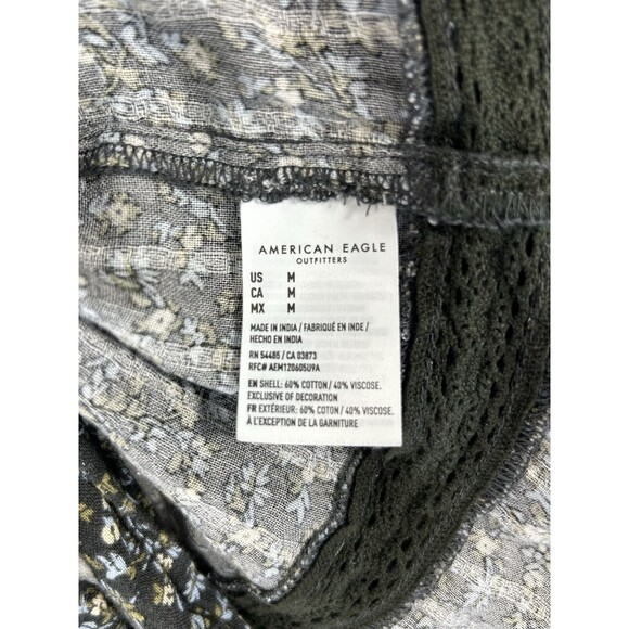 American Eagle Tie Front Top Boho Brown Floral Blouse Sz M Crochet Cottagecore - Picture 9 of 9